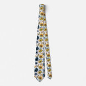 Watercolor Floral Sunflower Blue Flower  Tie (Front)