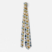Watercolor Floral Sunflower Blue Flower  Tie (Back)