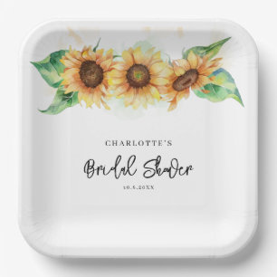Watercolor Floral Sunflower Bridal Shower Paper Plate