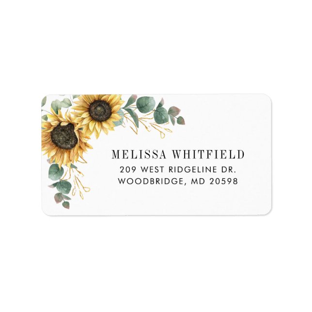 Watercolor Floral Sunflower Eucalyptus Address Label (Front)