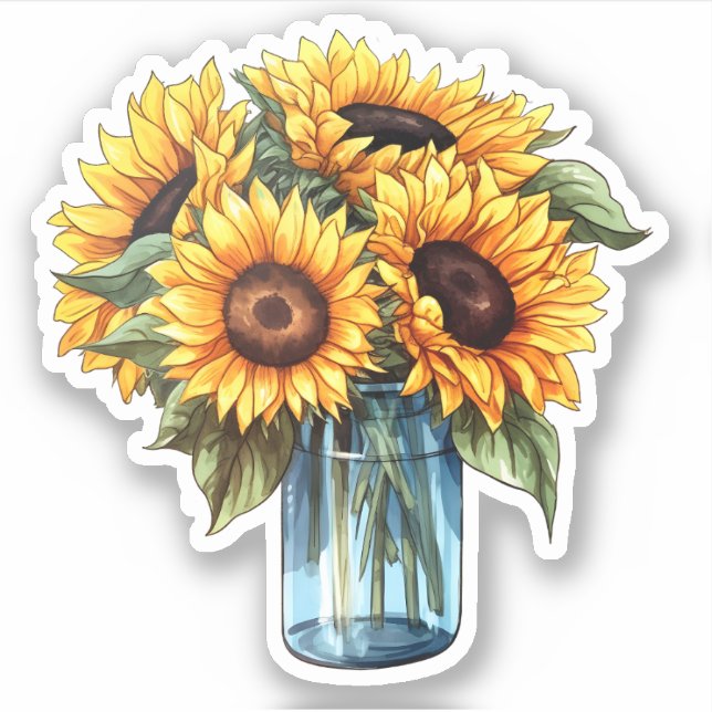 Watercolor Floral Sunflower Mason Jar Bouquet (Front)