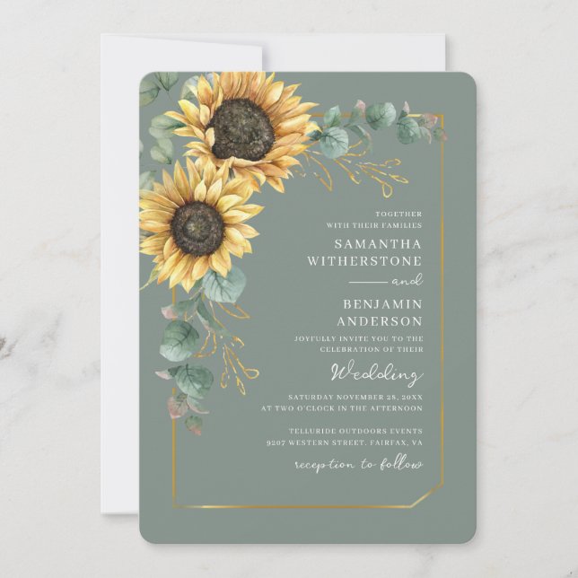 Watercolor Floral Sunflower QR Code Wedding Invitation (Front)