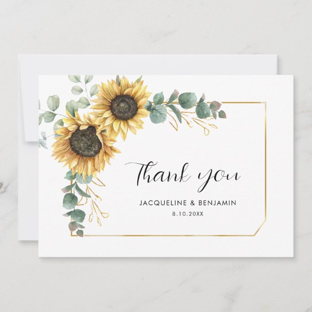 Watercolor Floral Sunflower Wedding Thank You Card (Front)