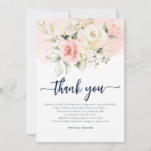 Watercolor Floral Sweet 16 Pink Birthday Party Thank You Card