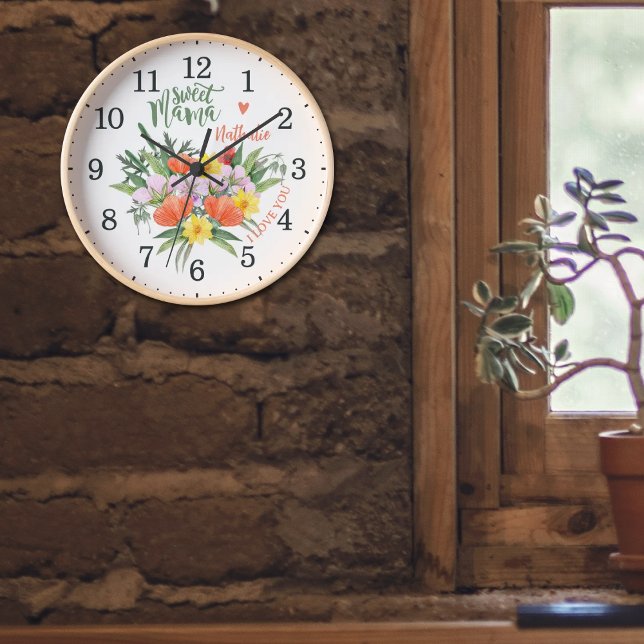 Watercolor Floral Sweet Mama, Custom Wall  Clock (Creator Uploaded)