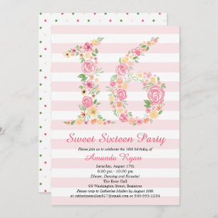 Watercolor Floral Sweet Sixteen Birthday Invitation