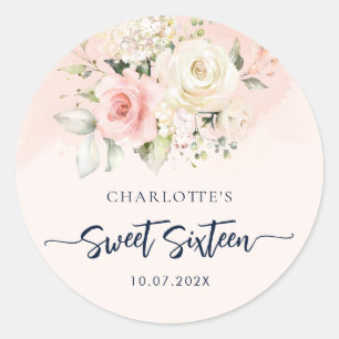 Watercolor Floral Sweet Sixteen Birthday Script Classic Round Sticker
