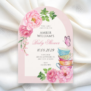 Watercolor floral tea cup baby shower invitation