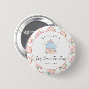 Watercolor Floral Tea Party Baby Shower 6 Cm Round Badge