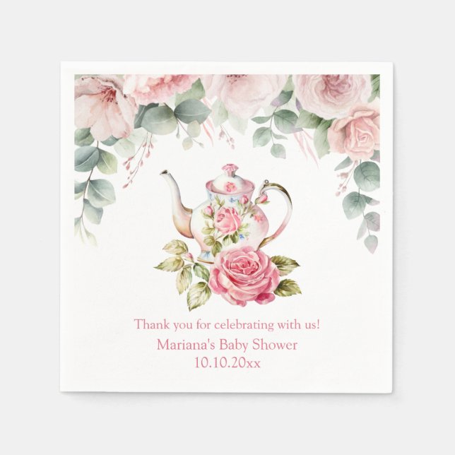 watercolor floral tea party girl baby shower  napkin (Front)