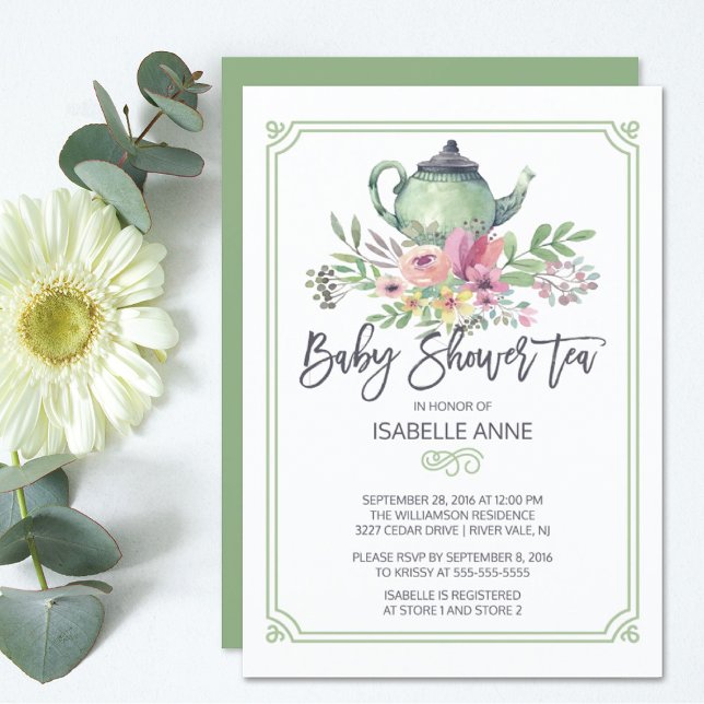 Watercolor Floral Tea Party Neutral Baby Shower Invitation (Creator Uploaded)