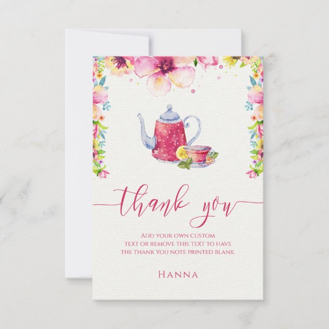 Watercolor Floral Tea Party Thank You Cards (Front)