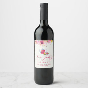 Watercolor Floral Tea Party Wine Label