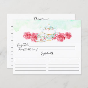 Watercolor Floral Tea Pot Floral Recipe Card