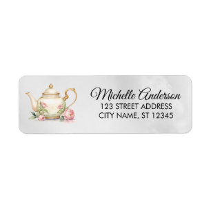 Watercolor Floral Tea Pot Return Address Label    