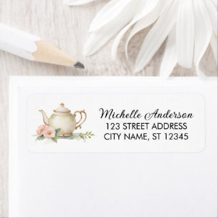 Watercolor Floral Tea Pot Return Address Label    