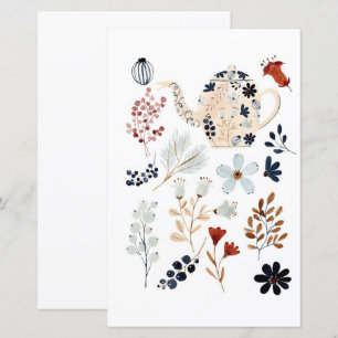 Watercolor floral tea to cut out and collage