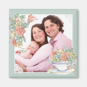 Watercolor Floral Teacup Custom Photo Magnet