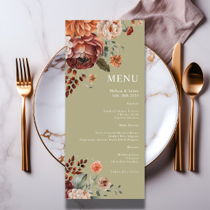 Watercolor Floral Terracotta Sage Green Wedding Menu