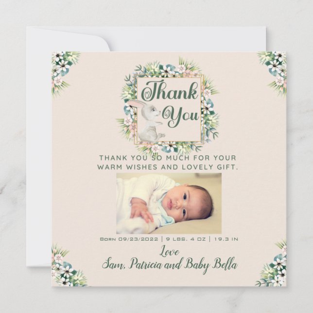 Watercolor Floral Thank You Baby Gift Card (Front)
