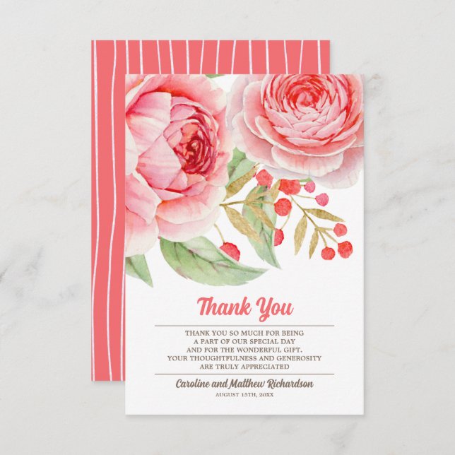 Watercolor Floral Thank You Wedding Card (Front/Back)