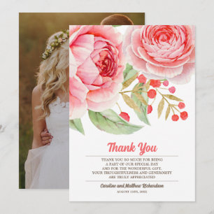 Watercolor Floral Thank You Wedding Photo Card