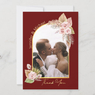 watercolor floral thank you wedding photo red card