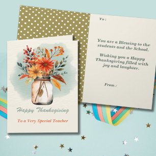 Watercolor Floral Thanksgiving Teacher Greeting Card