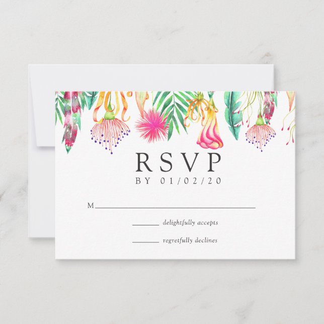Watercolor Floral Tropical Summer Beach Wedding RSVP Card (Front)
