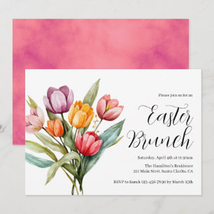 Watercolor Floral Tulips Easter Brunch Invitation