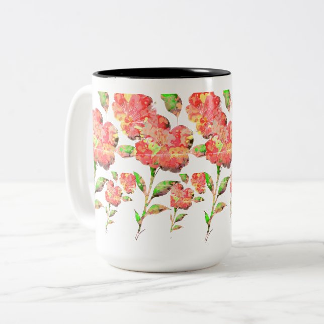 Watercolor Floral  Two-Tone Coffee Mug (Front Left)