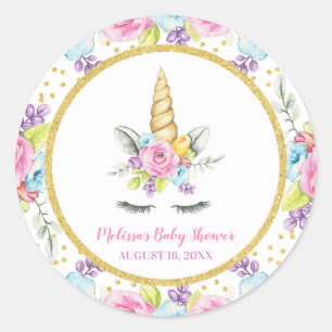 Watercolor Floral Unicorn Baby Shower Classic Round Sticker
