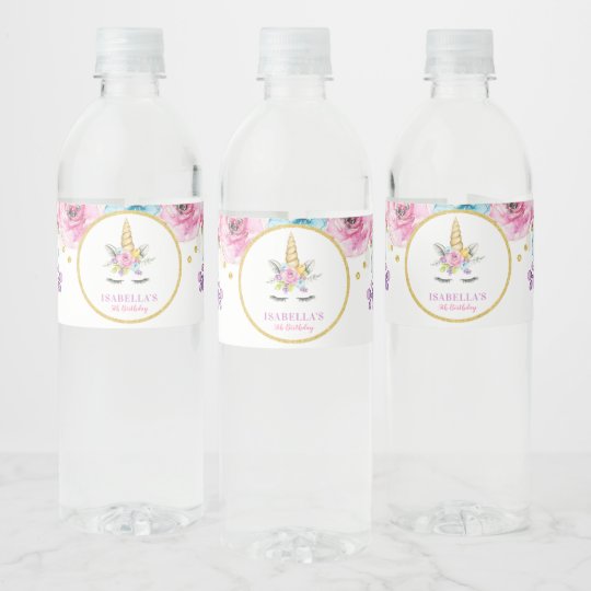 Watercolor Floral Unicorn Birthday Water Bottle Label Zazzle Co Nz