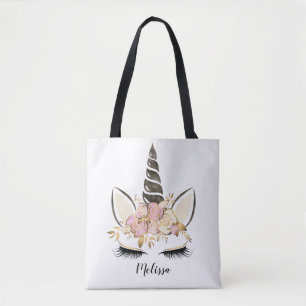 Watercolor Floral Unicorn Personalised Tote Bag