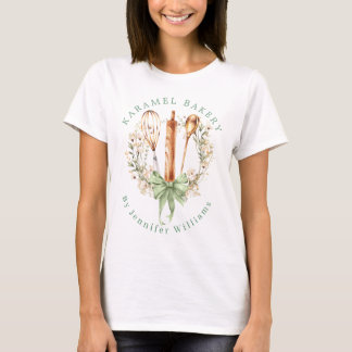 Watercolor Floral Utensils Cooking Bakery Name T-Shirt