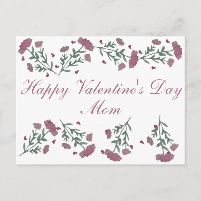 Watercolor Floral Valentines Day Heart Flower Mum Postcard (Front)