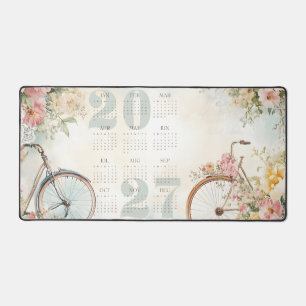 Watercolor Floral Vintage Bicycles Calendar 2027 Desk Mat