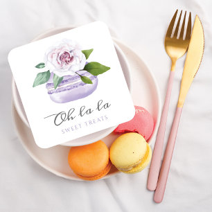 Watercolor Floral Violet Macaron Bakery & Sweets Square Business Card
