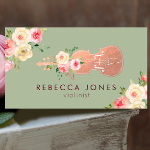 watercolor floral violinist business card