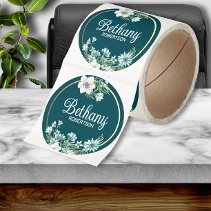 Watercolor Floral w/ Gold Foil Accent Personalised Classic Round Sticker