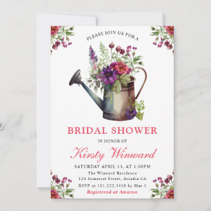 Watercolor Floral Watering Can Bridal Shower Invitation