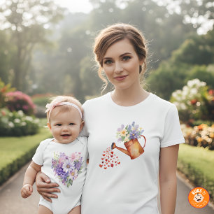 Watercolor Floral Watering Can Matching Mummy LS T-Shirt