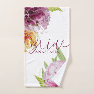 Watercolor Floral Wedding Bride Hand Towel