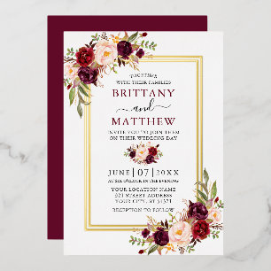 Watercolor Floral Wedding Burgundy 2 Frame Gold