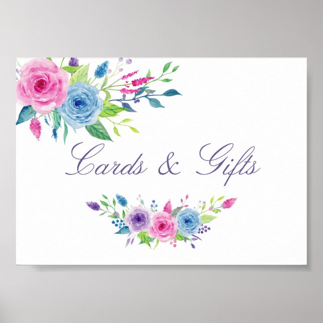 Watercolor Floral Wedding Cards and Gifts Sign (Front)
