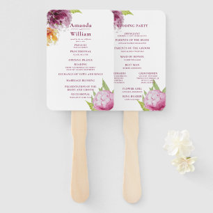 Watercolor Floral Wedding Ceremony Program Hand Fan
