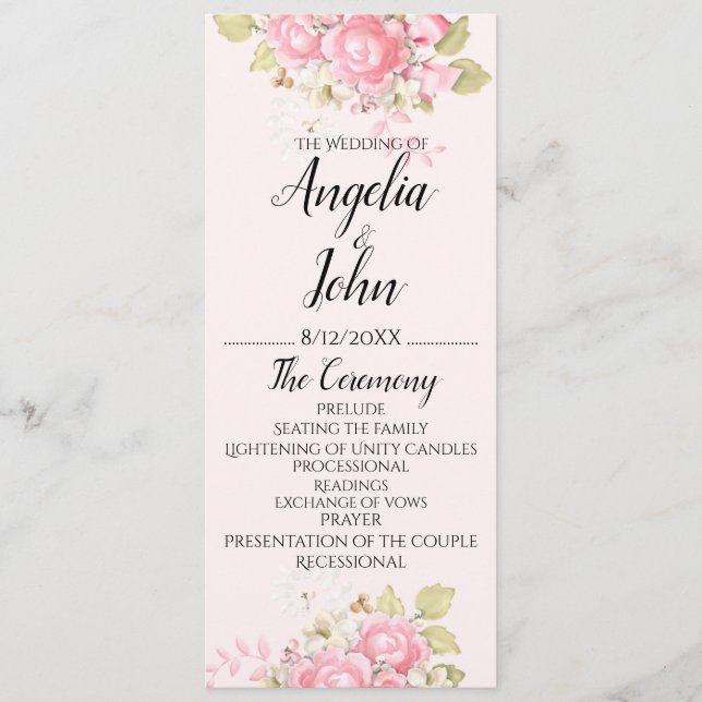 Watercolor Floral Wedding Cermony Programme (Front)