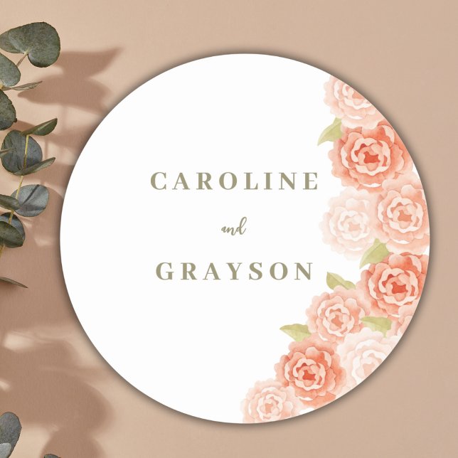 WATERCOLOR FLORAL WEDDING CLASSIC ROUND STICKER (Creator Uploaded)
