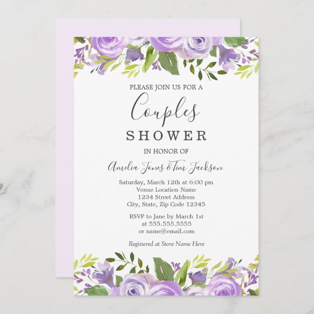 Watercolor Floral Wedding Couples Shower Invitation (Front/Back)