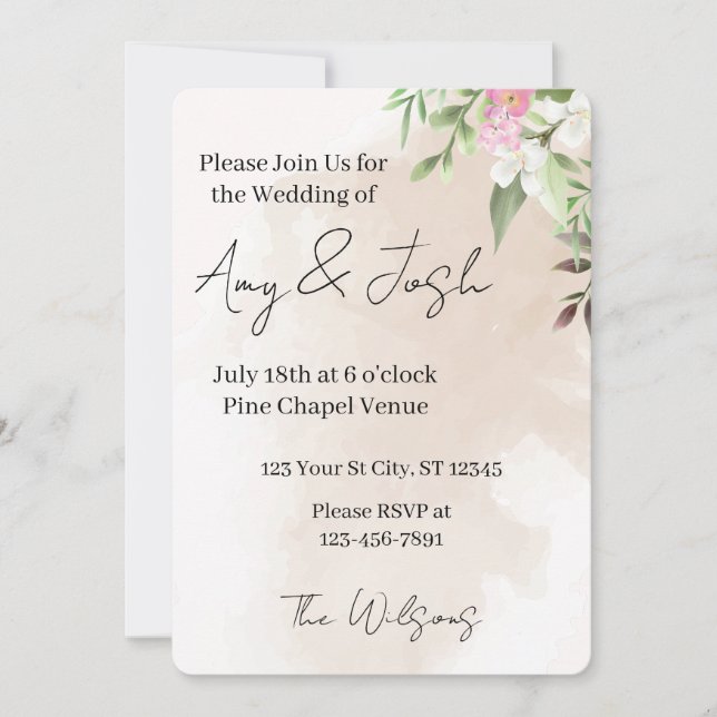 Watercolor Floral Wedding Invitation (Front)